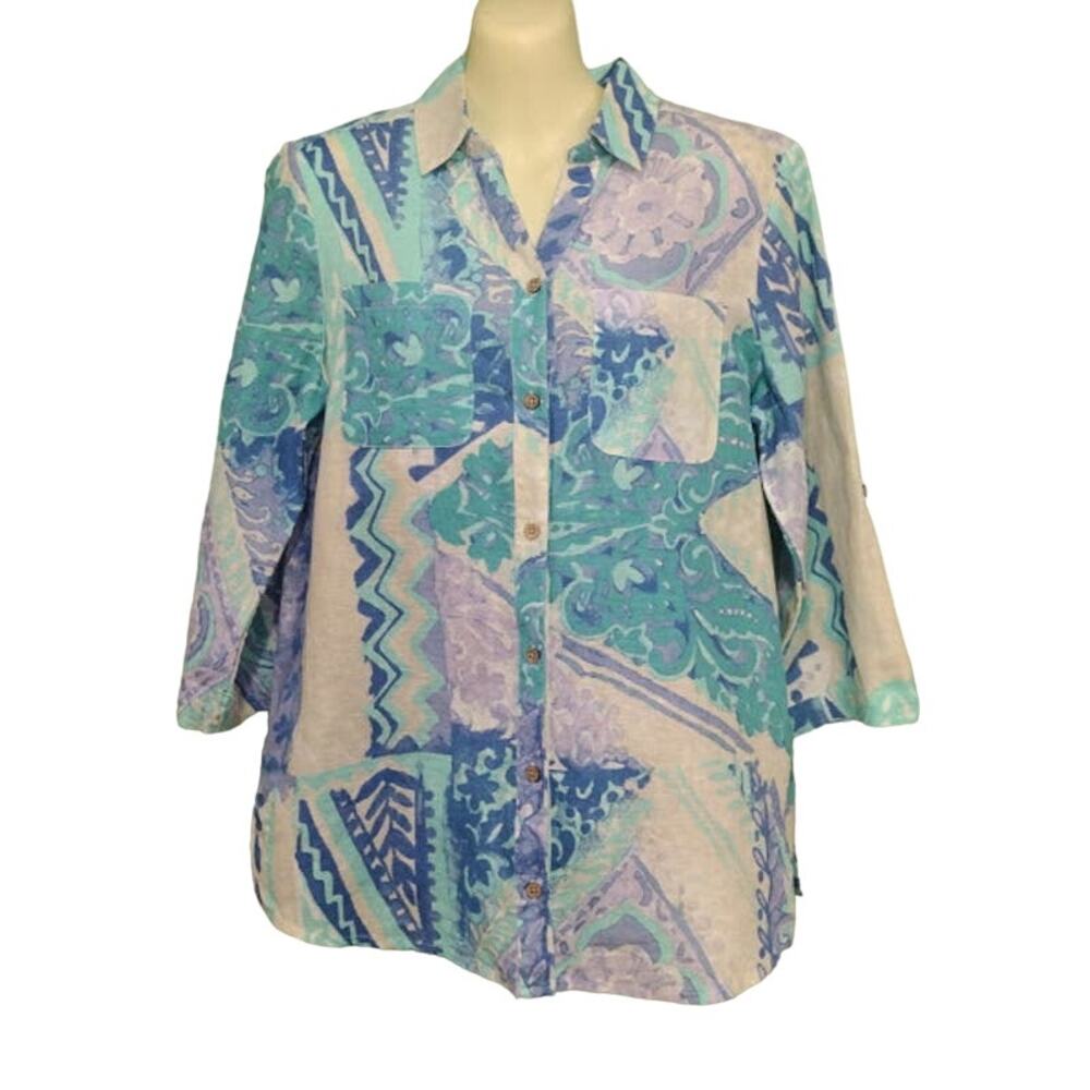Chico's Button Down 3/4 Sleeve Tab Sleeve Tunic, Sz 0 (4)
